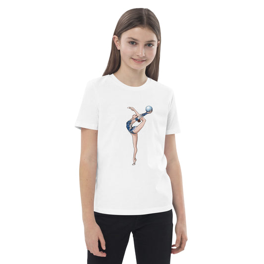 T-shirt enfant en coton bio, motif gymnaste avec ballon