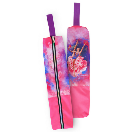 Pink clubs holder cover for rhythmic gymnastics with flower
