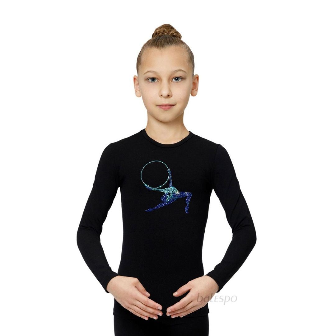 T-shirt de gymnastique à manches longues orné de cristaux